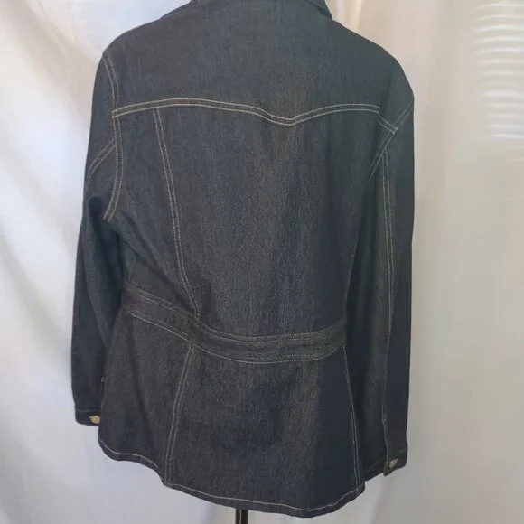 Evan Picone Dark Wash Stretch Denim Belted Jacket - Picture 5 of 8